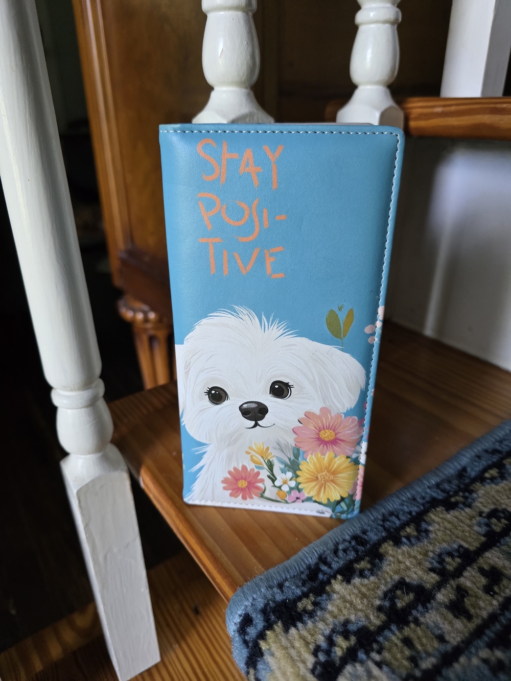 Blue "Stay Posi-tive" Floral Puppy Wallet